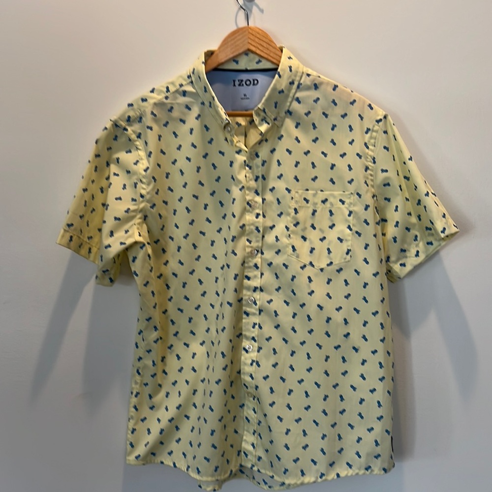Mens IZOD yellow button down shirt; size extra large